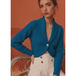 Banana Republic Women's Teal Italian Merino Wool Shawl Collar Cardigan XS